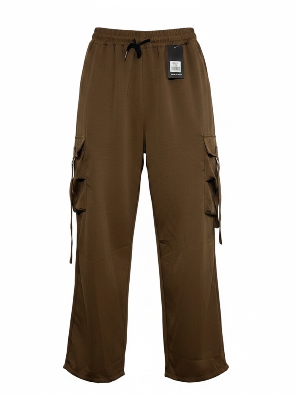 Lightweight Wide Leg Cargo Pants with Cargo Strap Brown